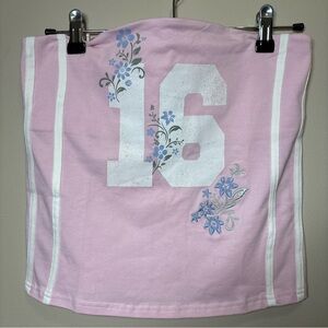 Y2K Pink Tube Top with Floral Design
